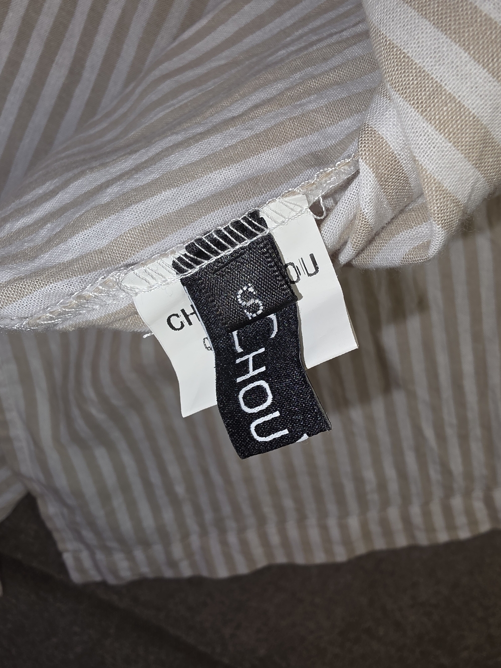 Chouyatou Striped Button-Down Long Shirt Dress Beige & White Coverup 100% Cotton - Picture 12 of 12